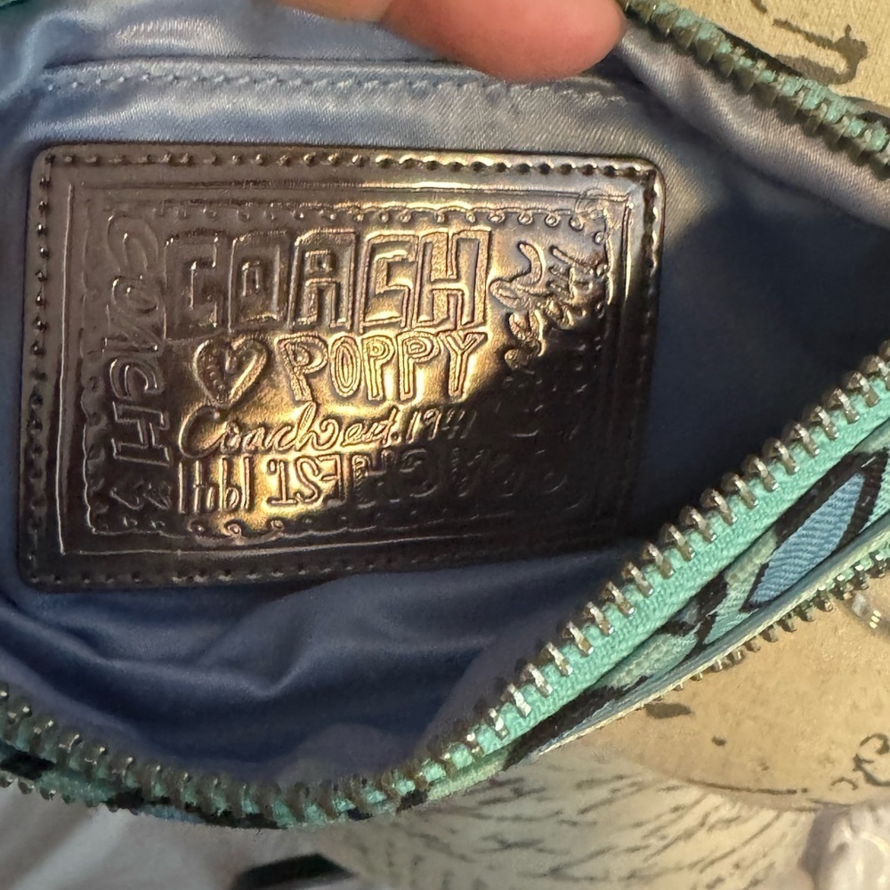 Vintage Coach Poppy Wristlet blue & teal - Picture 7 of 11